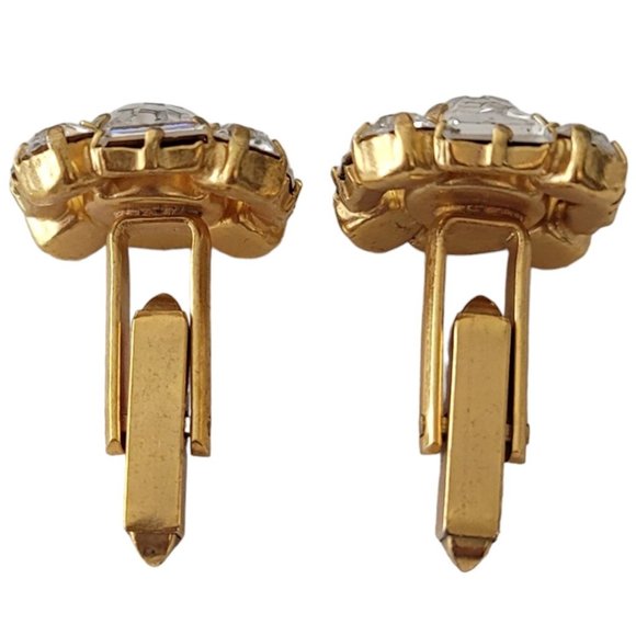 Gold Tone Round Baguette Clear Rhinestone Square Cufflinks E223 - Picture 6 of 11
